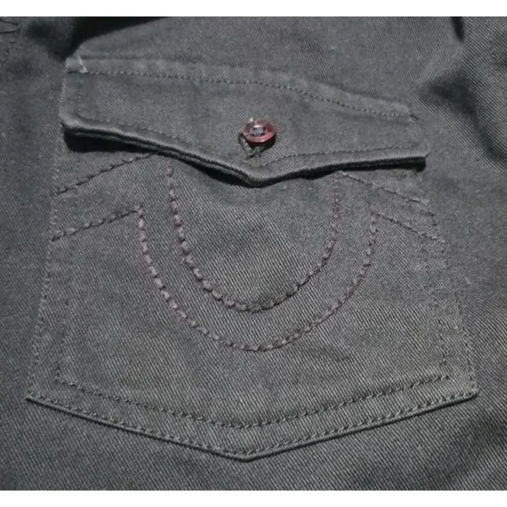 True Religion Mens XL Hooded Shirt Jacket Black 100% Cotton Made USA #0295